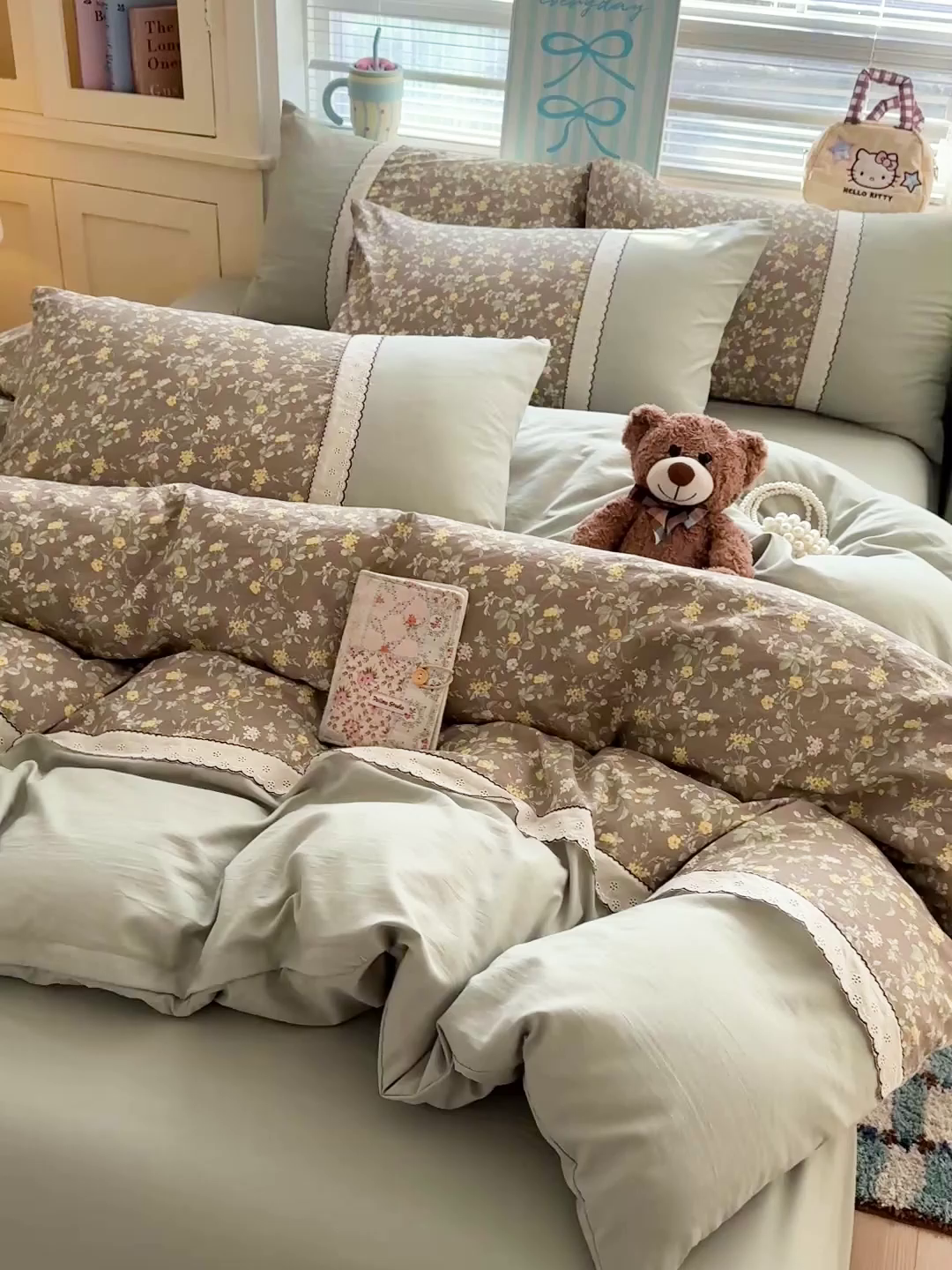 91家纺网 家纺一手货源 找家纺 逸林家纺《原希尔顿逸林》 2026新款春款古法水洗棉法式立体全棉花边拼接款四件套学生三件套单品被套枕套 知否