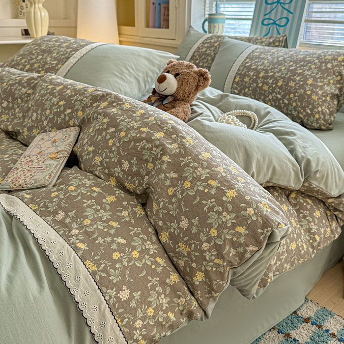 逸林家纺《原希尔顿逸林》 2026新款春款古法水洗棉法式立体全棉花边拼接款四件套学生三件套单品被套枕套 知否