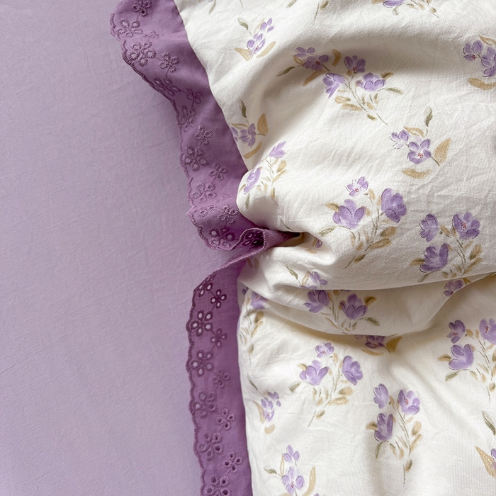 91家纺网 家纺一手货源 找家纺 （总）逸林家纺《原希尔顿逸林》 2026新款春款古法水洗棉法式全棉花边四件套森系花边款四件套