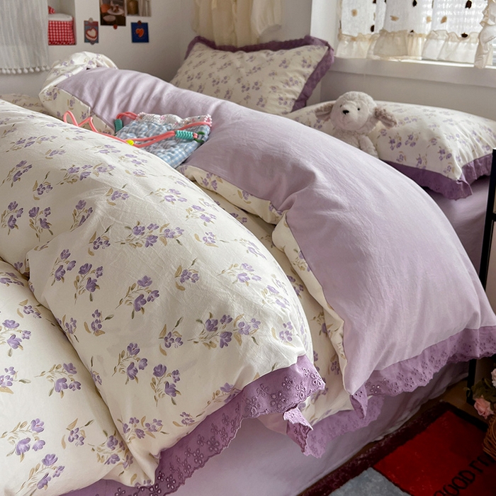 91家纺网 家纺一手货源 找家纺 （总）逸林家纺《原希尔顿逸林》 2026新款春款古法水洗棉法式全棉花边四件套森系花边款四件套