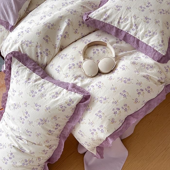 91家纺网 家纺一手货源 找家纺 （总）逸林家纺《原希尔顿逸林》 2026新款春款古法水洗棉法式全棉花边四件套森系花边款四件套