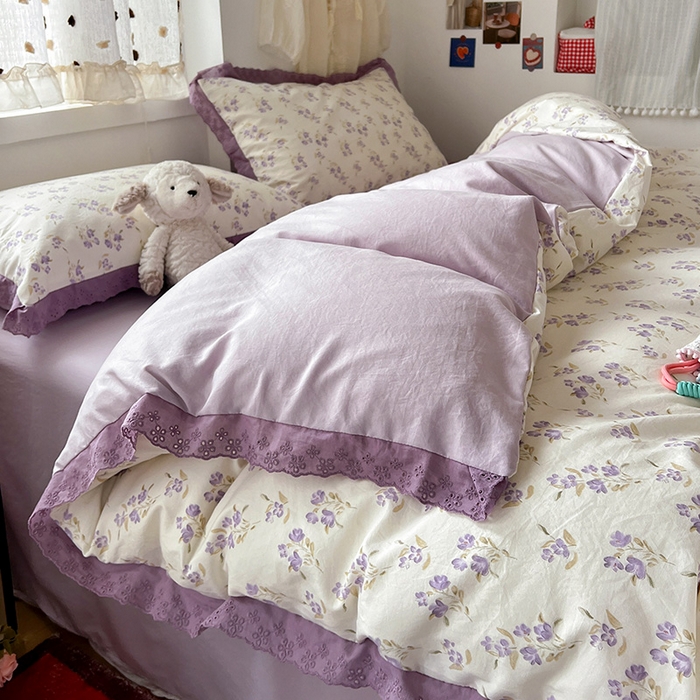 91家纺网 家纺一手货源 找家纺 （总）逸林家纺《原希尔顿逸林》 2026新款春款古法水洗棉法式全棉花边四件套森系花边款四件套