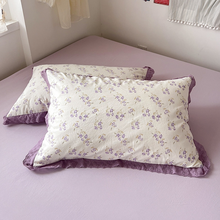 91家纺网 家纺一手货源 找家纺 逸林家纺《原希尔顿逸林》 2026新款春款古法水洗棉法式全棉花边四件套森系花边款四件套 莉莉安