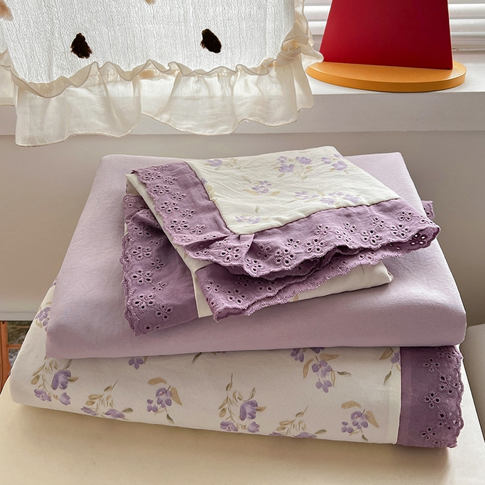 91家纺网 家纺一手货源 找家纺 逸林家纺《原希尔顿逸林》 2026新款春款古法水洗棉法式全棉花边四件套森系花边款四件套 莉莉安