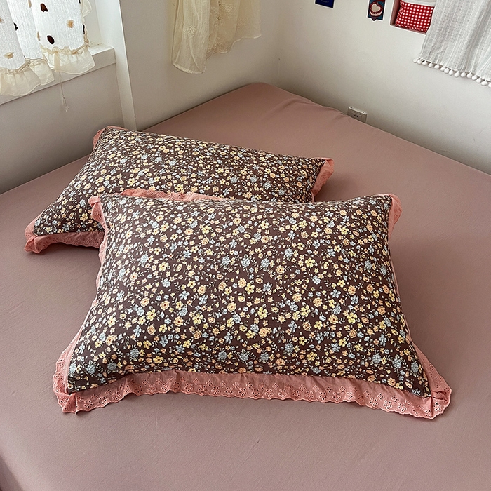 91家纺网 家纺一手货源 找家纺 逸林家纺《原希尔顿逸林》 2026新款春款古法水洗棉法式全棉花边四件套森系花边款四件套 漫野