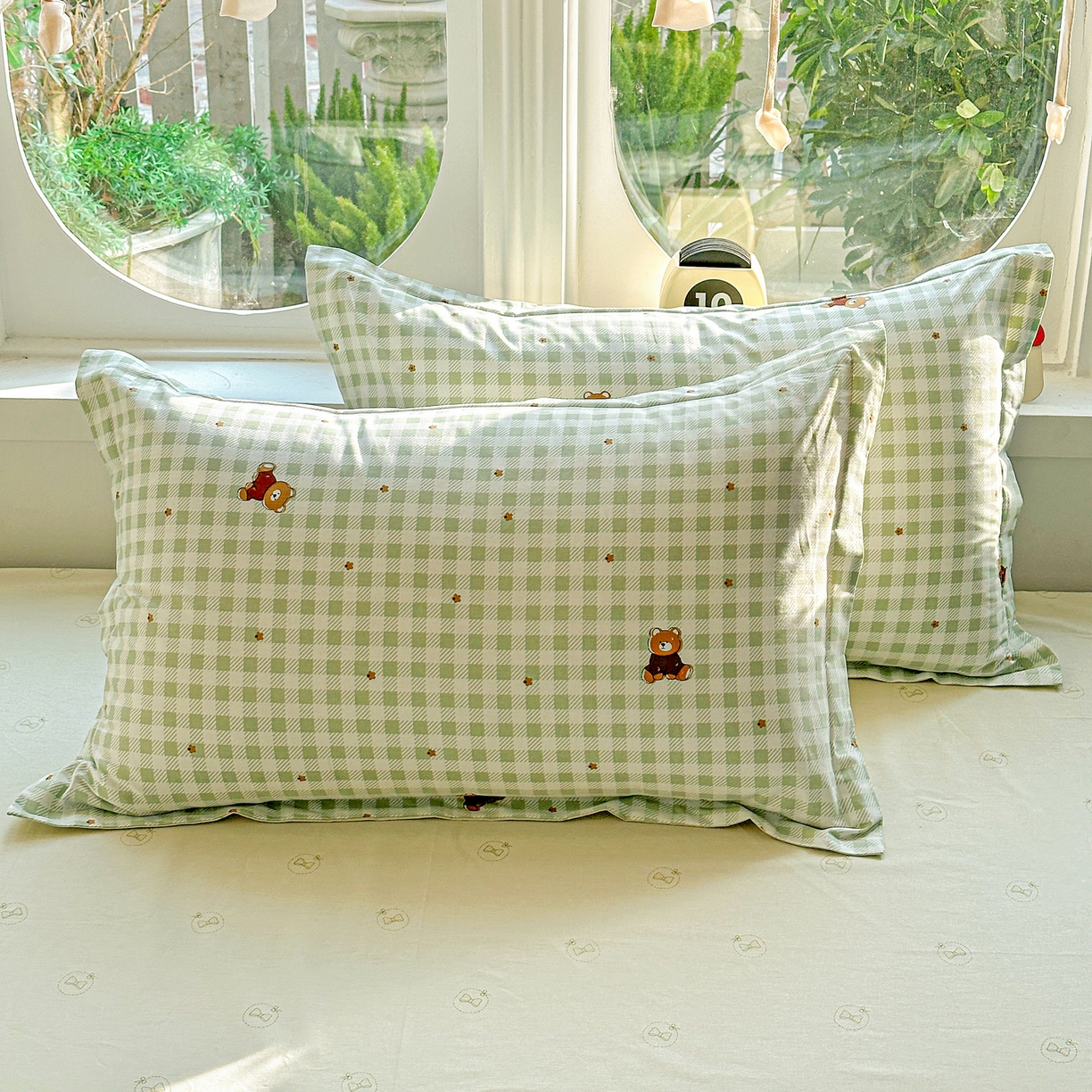 91家纺网 家纺一手货源 找家纺 佳汐蓝家纺 2026新款全棉纯棉加厚13376印花四件套 绿格小熊