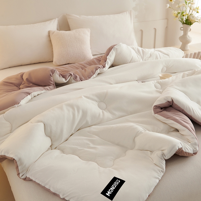 91家纺网 家纺一手货源 找家纺 好尚居 2026新款A类双拼贴标大豆被 米拼卡其