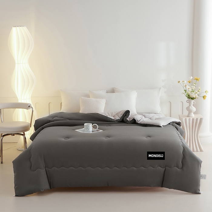 91家纺网 家纺一手货源 找家纺 好尚居 2026新款A类双拼贴标大豆被 深灰拼浅灰