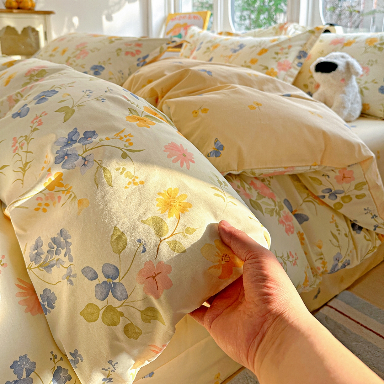 91家纺网 家纺一手货源 找家纺 佳汐蓝家纺 2026新款全棉纯棉加厚13376印花四件套 蔓春