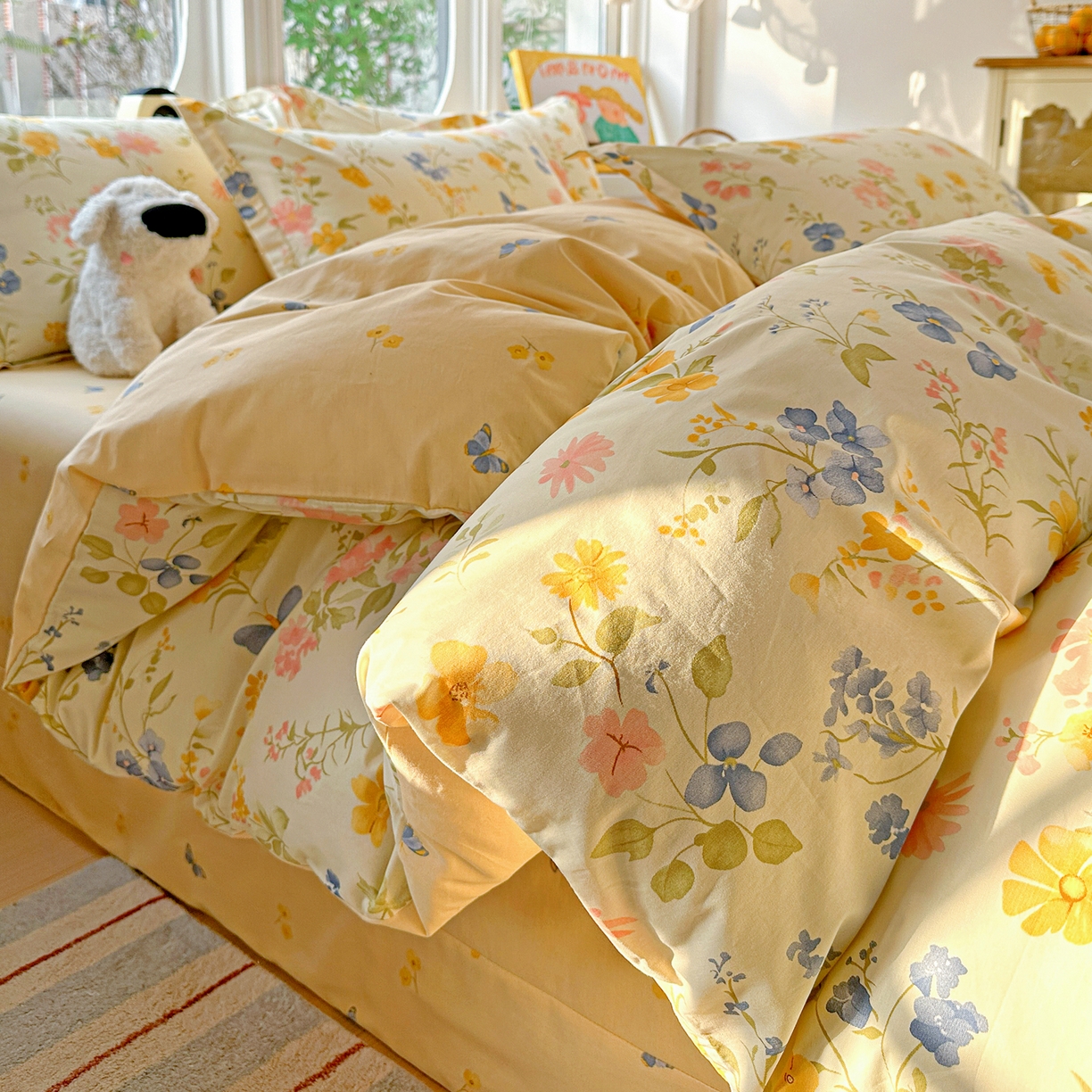 91家纺网 家纺一手货源 找家纺 佳汐蓝家纺 2026新款全棉纯棉加厚13376印花四件套 蔓春