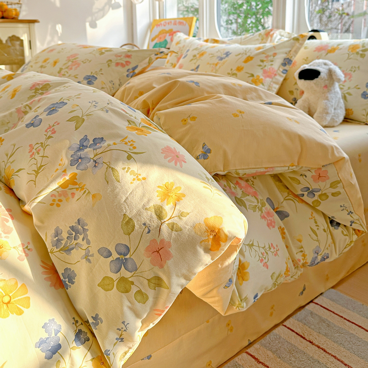 91家纺网 家纺一手货源 找家纺 佳汐蓝家纺 2026新款全棉纯棉加厚13376印花四件套 蔓春