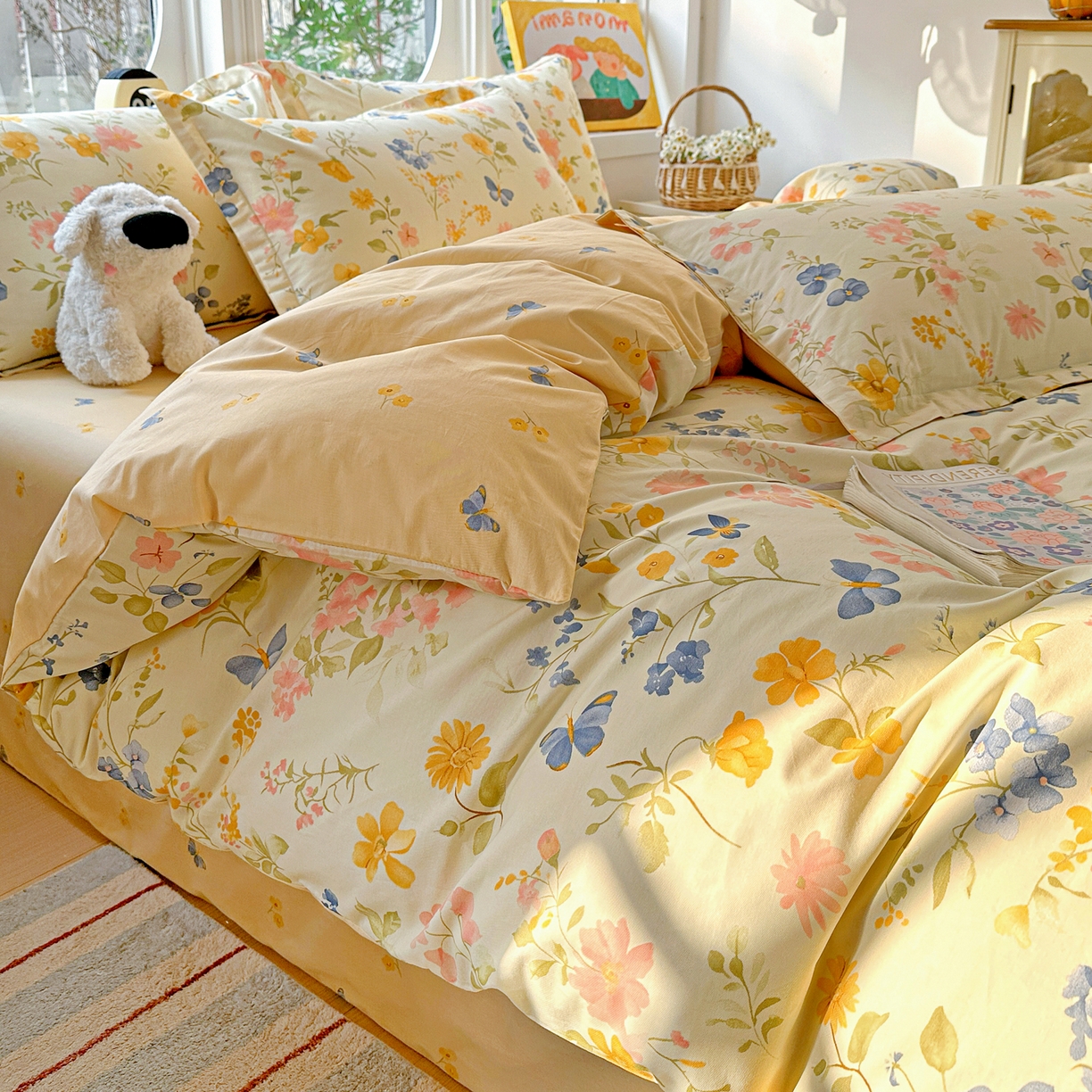 91家纺网 家纺一手货源 找家纺 佳汐蓝家纺 2026新款全棉纯棉加厚13376印花四件套 蔓春