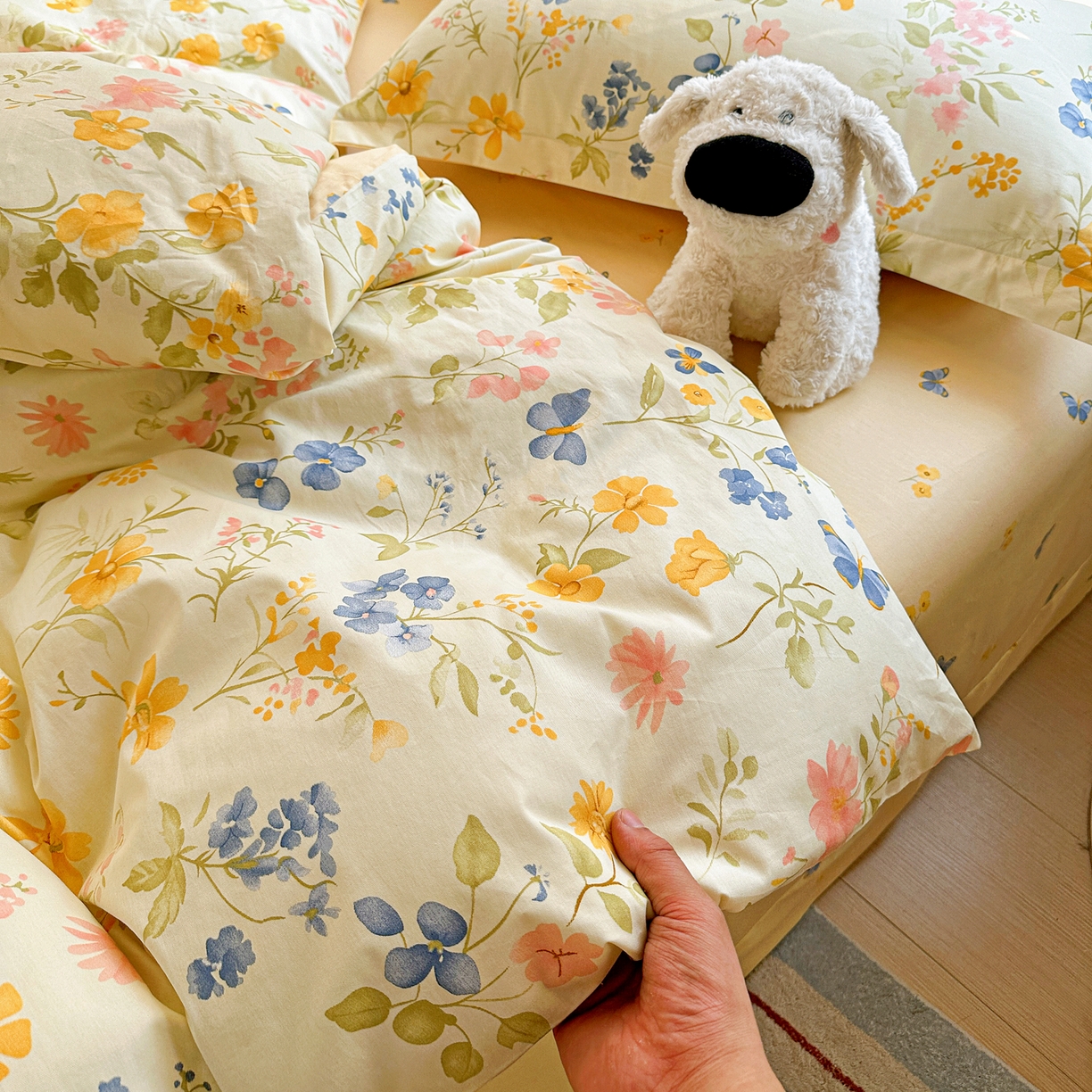 91家纺网 家纺一手货源 找家纺 佳汐蓝家纺 2026新款全棉纯棉加厚13376印花四件套 蔓春