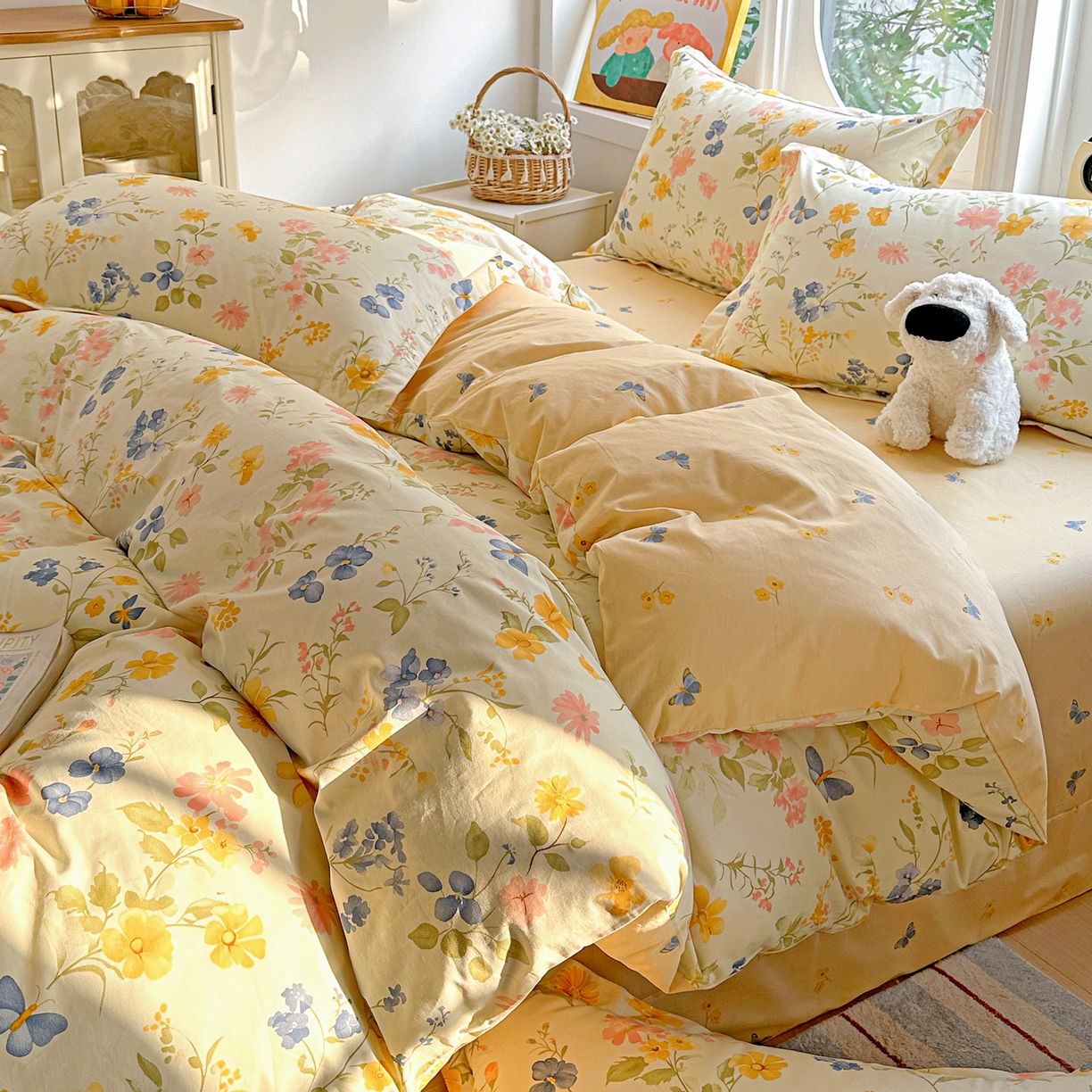 91家纺网 家纺一手货源 找家纺 佳汐蓝家纺 2026新款全棉纯棉加厚13376印花四件套 蔓春