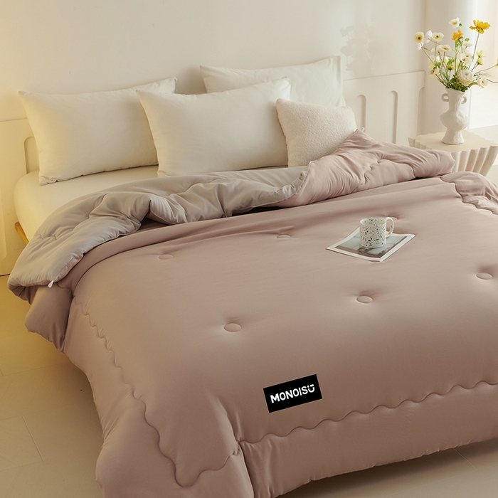 91家纺网 家纺一手货源 找家纺 好尚居 2026新款A类双拼贴标大豆被 卡其拼灰