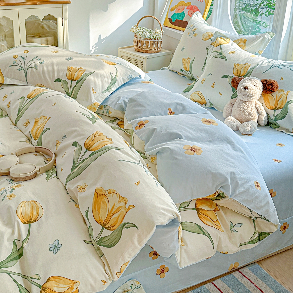 91家纺网 家纺一手货源 找家纺 佳汐蓝家纺 2026新款全棉纯棉加厚13376印花四件套 沐浴暖阳