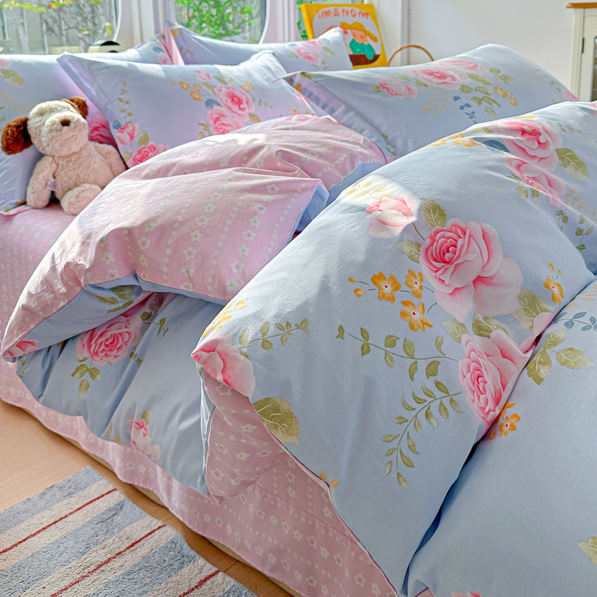 91家纺网 家纺一手货源 找家纺 佳汐蓝家纺 2026新款全棉纯棉加厚13376印花四件套 暮色蔷薇