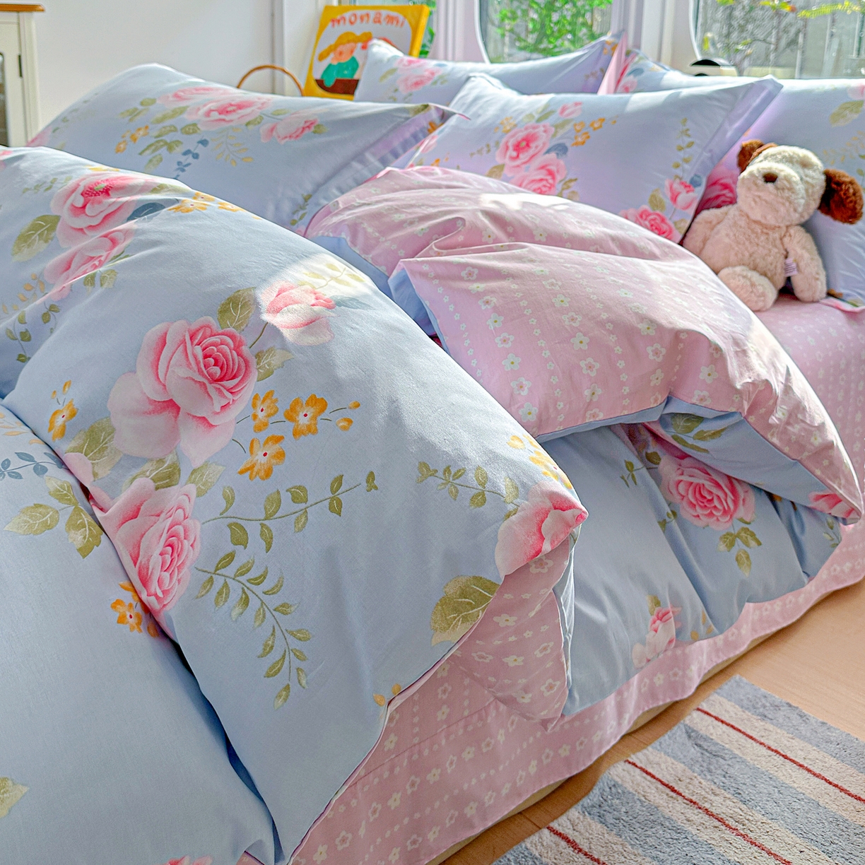 91家纺网 家纺一手货源 找家纺 佳汐蓝家纺 2026新款全棉纯棉加厚13376印花四件套 暮色蔷薇