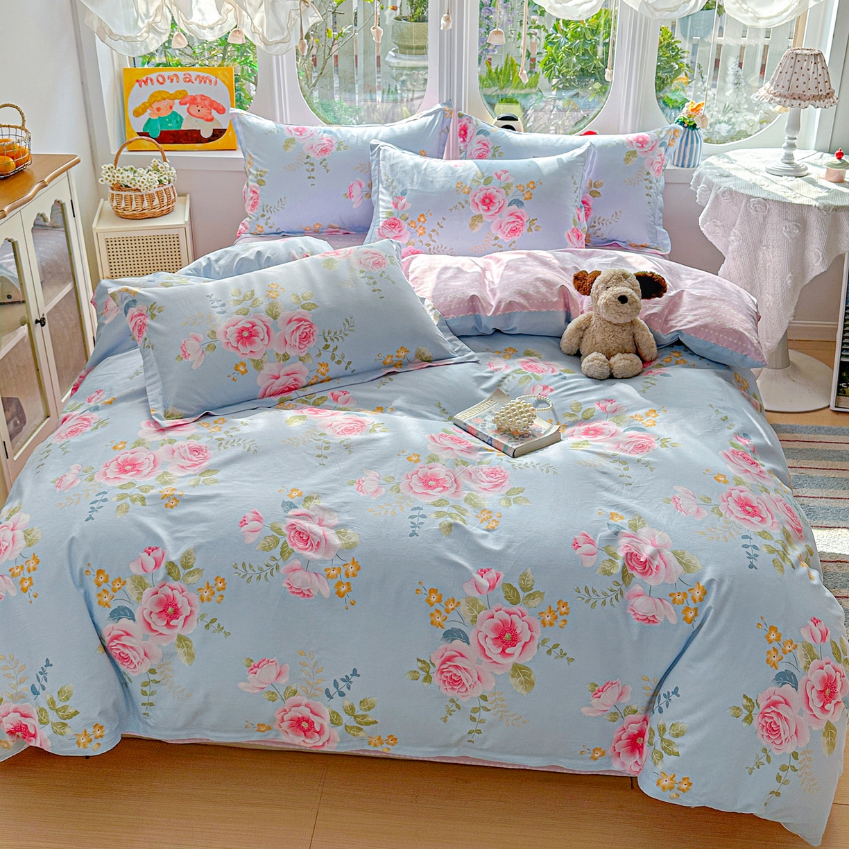 91家纺网 家纺一手货源 找家纺 佳汐蓝家纺 2026新款全棉纯棉加厚13376印花四件套 暮色蔷薇