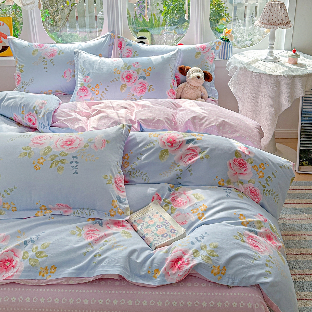 91家纺网 家纺一手货源 找家纺 佳汐蓝家纺 2026新款全棉纯棉加厚13376印花四件套 暮色蔷薇