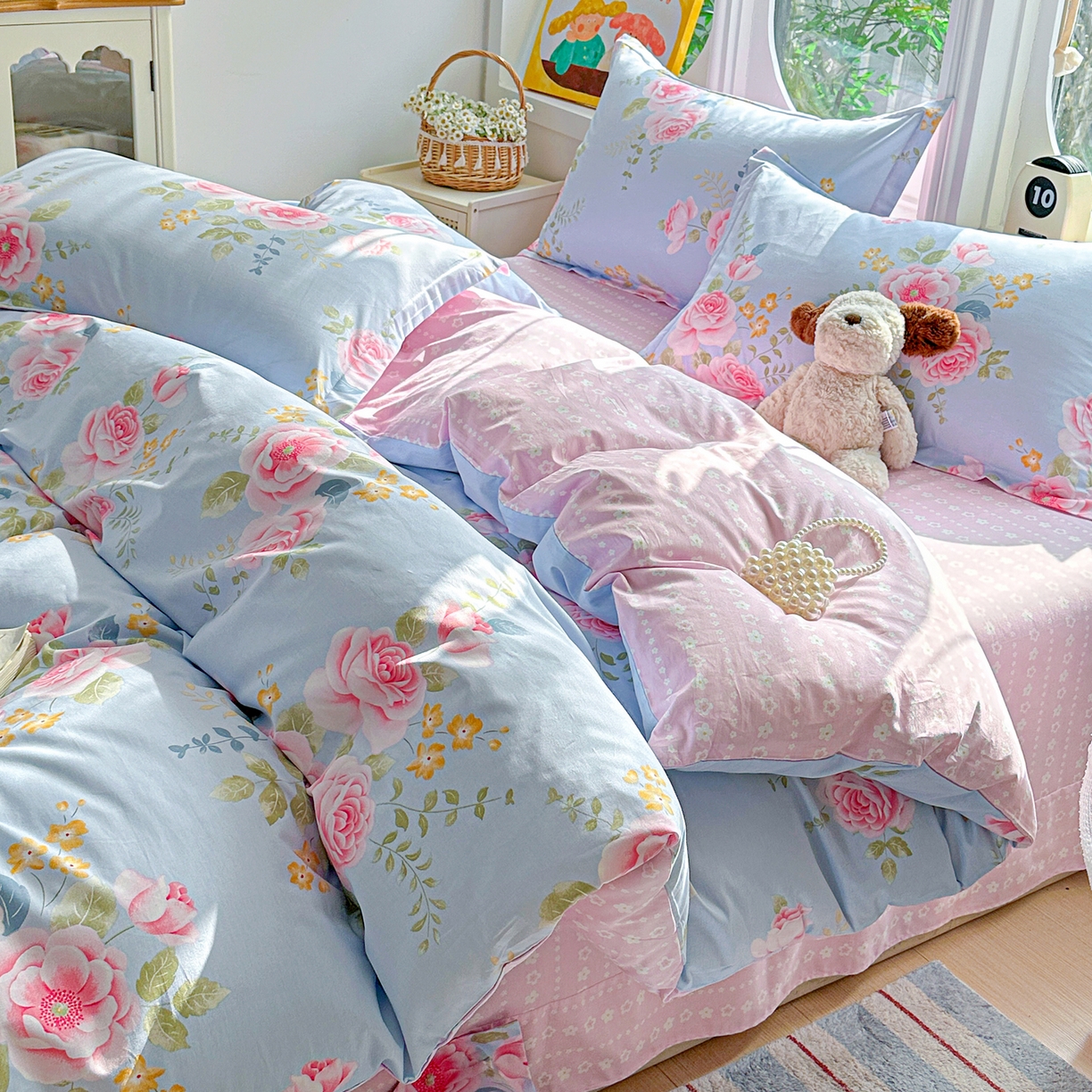 91家纺网 家纺一手货源 找家纺 佳汐蓝家纺 2026新款全棉纯棉加厚13376印花四件套 暮色蔷薇