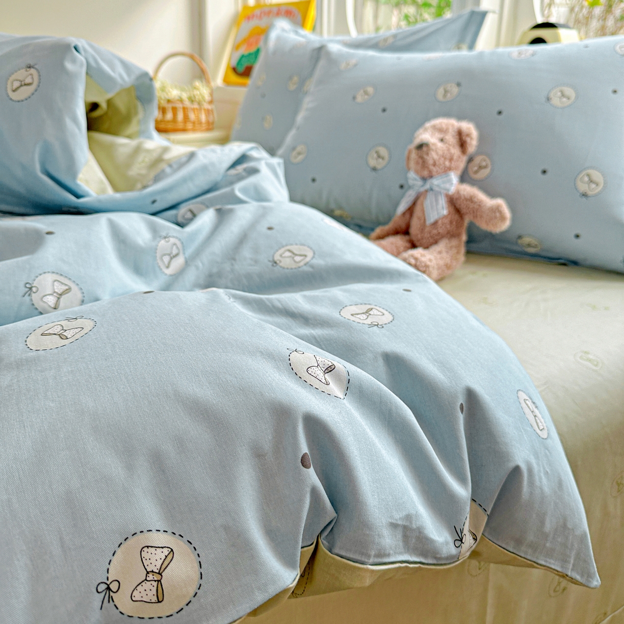 91家纺网 家纺一手货源 找家纺 佳汐蓝家纺 2026新款全棉纯棉加厚13376印花四件套 奶油蝴蝶结