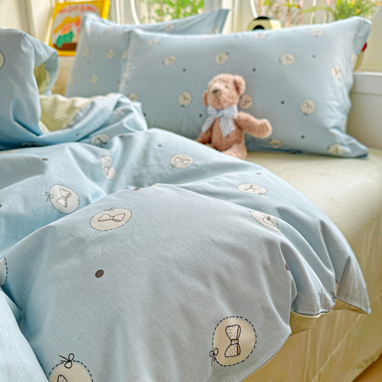 91家纺网 家纺一手货源 找家纺 佳汐蓝家纺 2026新款全棉纯棉加厚13376印花四件套 奶油蝴蝶结