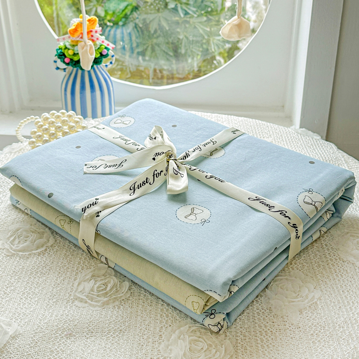 91家纺网 家纺一手货源 找家纺 佳汐蓝家纺 2026新款全棉纯棉加厚13376印花四件套 奶油蝴蝶结