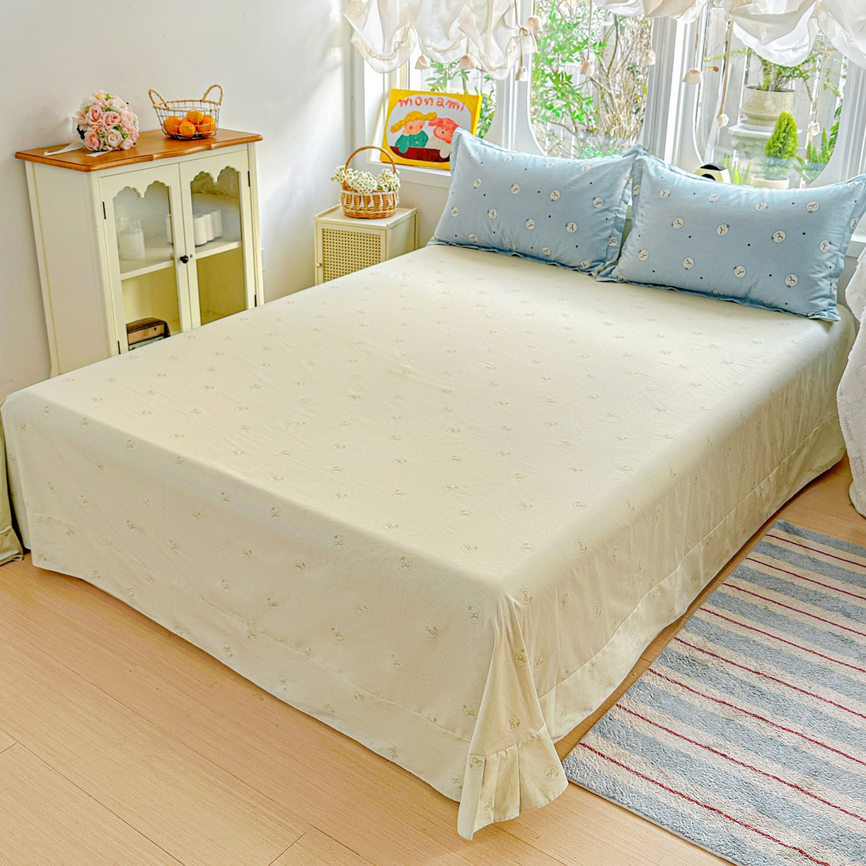 91家纺网 家纺一手货源 找家纺 佳汐蓝家纺 2026新款全棉纯棉加厚13376印花四件套 奶油蝴蝶结