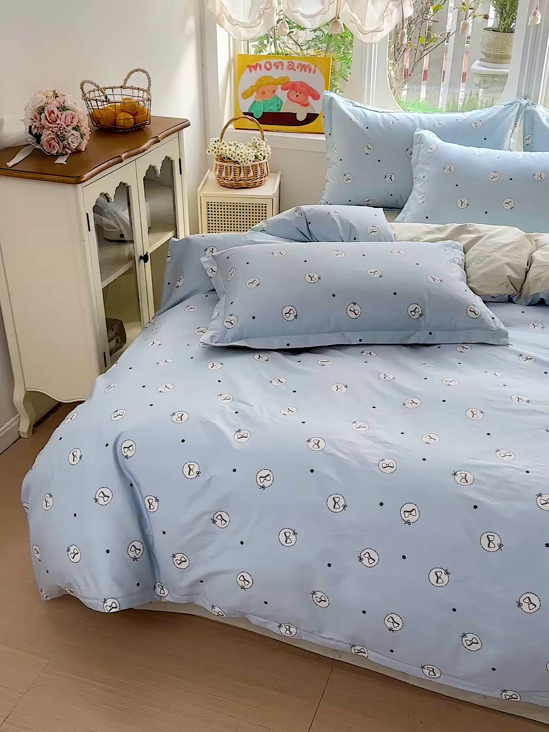 91家纺网 家纺一手货源 找家纺 佳汐蓝家纺 2026新款全棉纯棉加厚13376印花四件套 奶油蝴蝶结