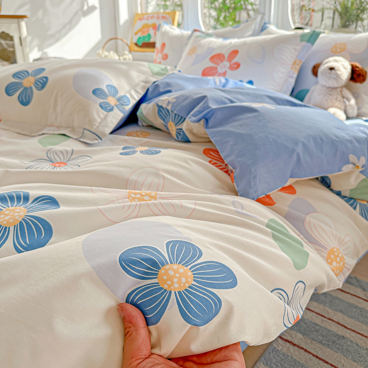 91家纺网 家纺一手货源 找家纺 佳汐蓝家纺 2026新款全棉纯棉加厚13376印花四件套 暖阳情调