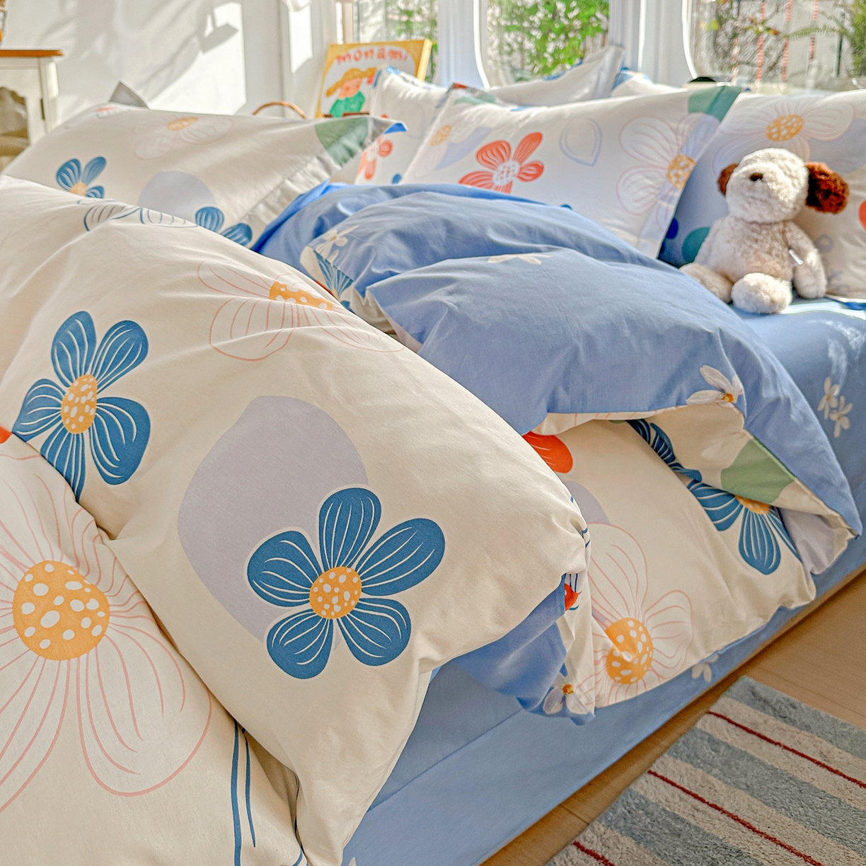 91家纺网 家纺一手货源 找家纺 佳汐蓝家纺 2026新款全棉纯棉加厚13376印花四件套 暖阳情调