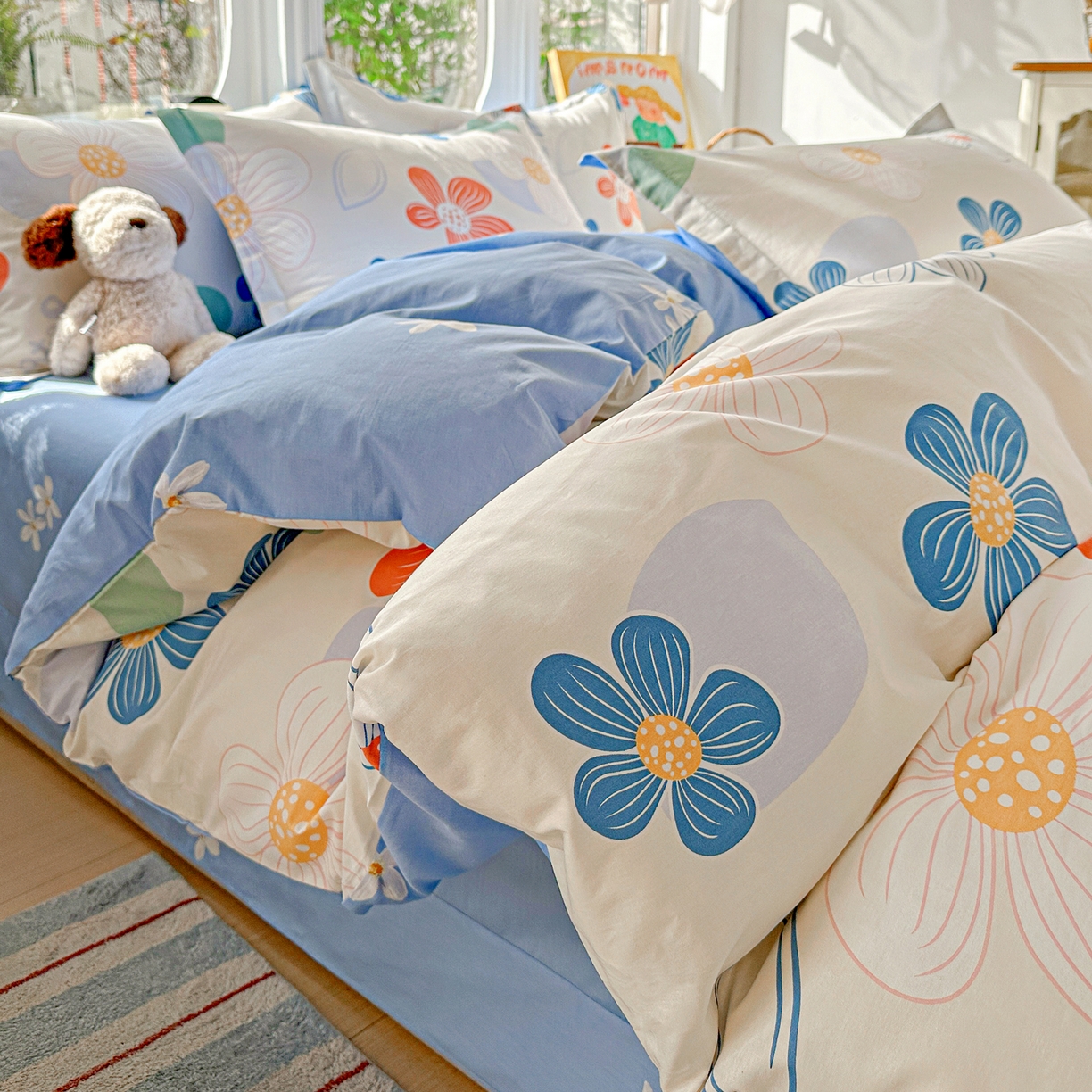 91家纺网 家纺一手货源 找家纺 佳汐蓝家纺 2026新款全棉纯棉加厚13376印花四件套 暖阳情调