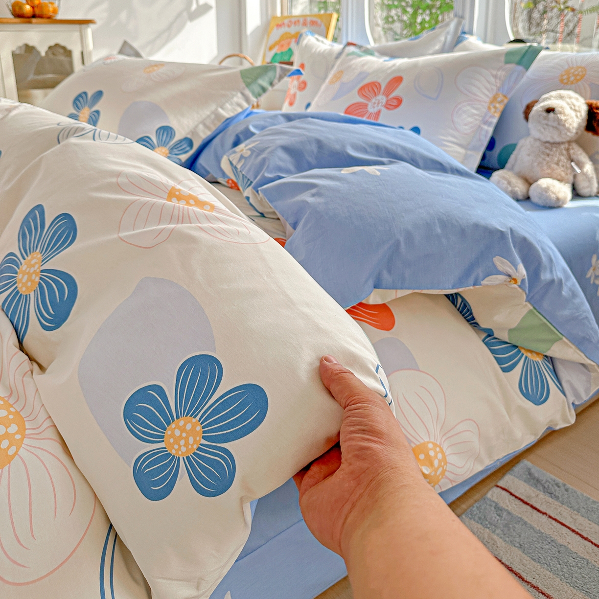 91家纺网 家纺一手货源 找家纺 佳汐蓝家纺 2026新款全棉纯棉加厚13376印花四件套 暖阳情调