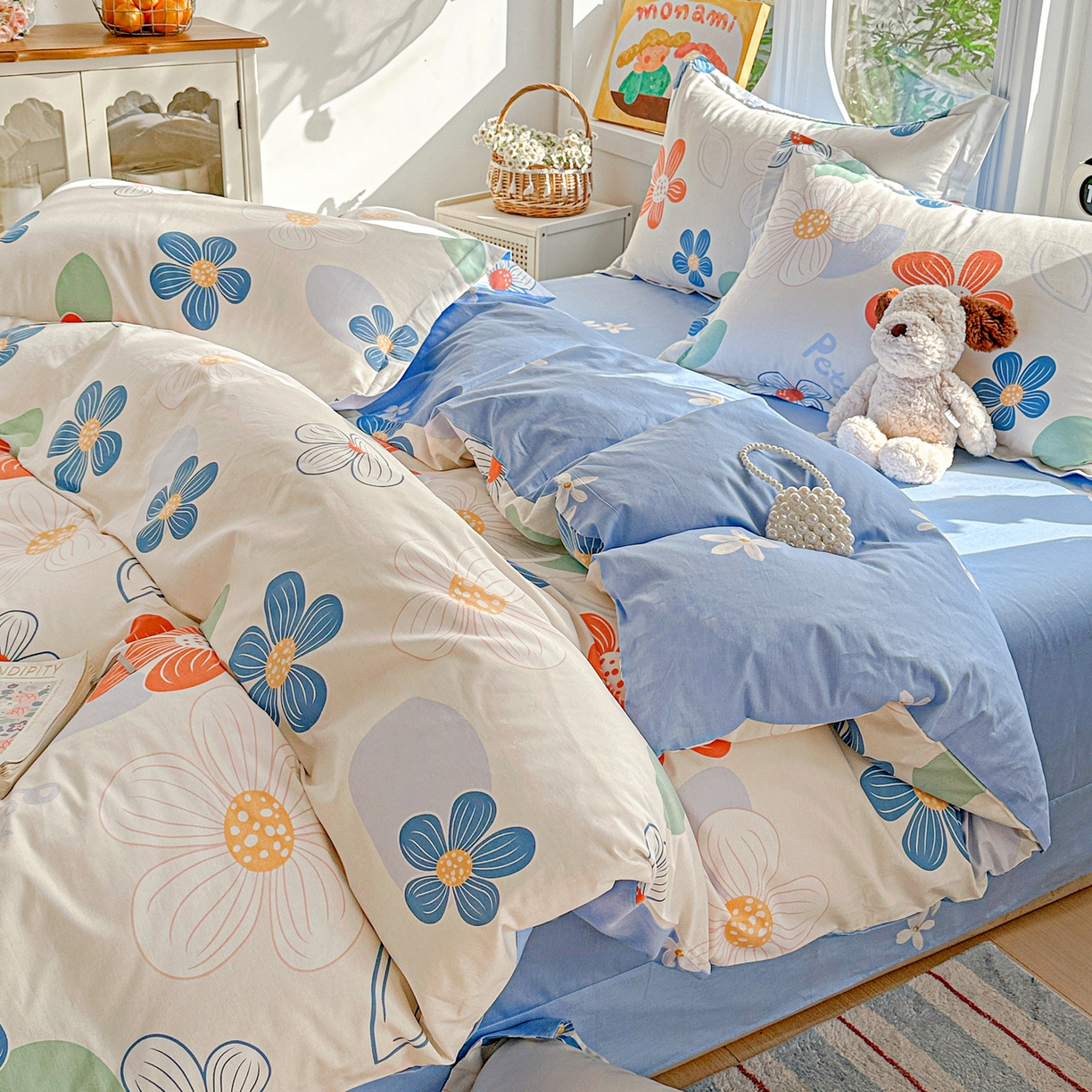 91家纺网 家纺一手货源 找家纺 佳汐蓝家纺 2026新款全棉纯棉加厚13376印花四件套 暖阳情调