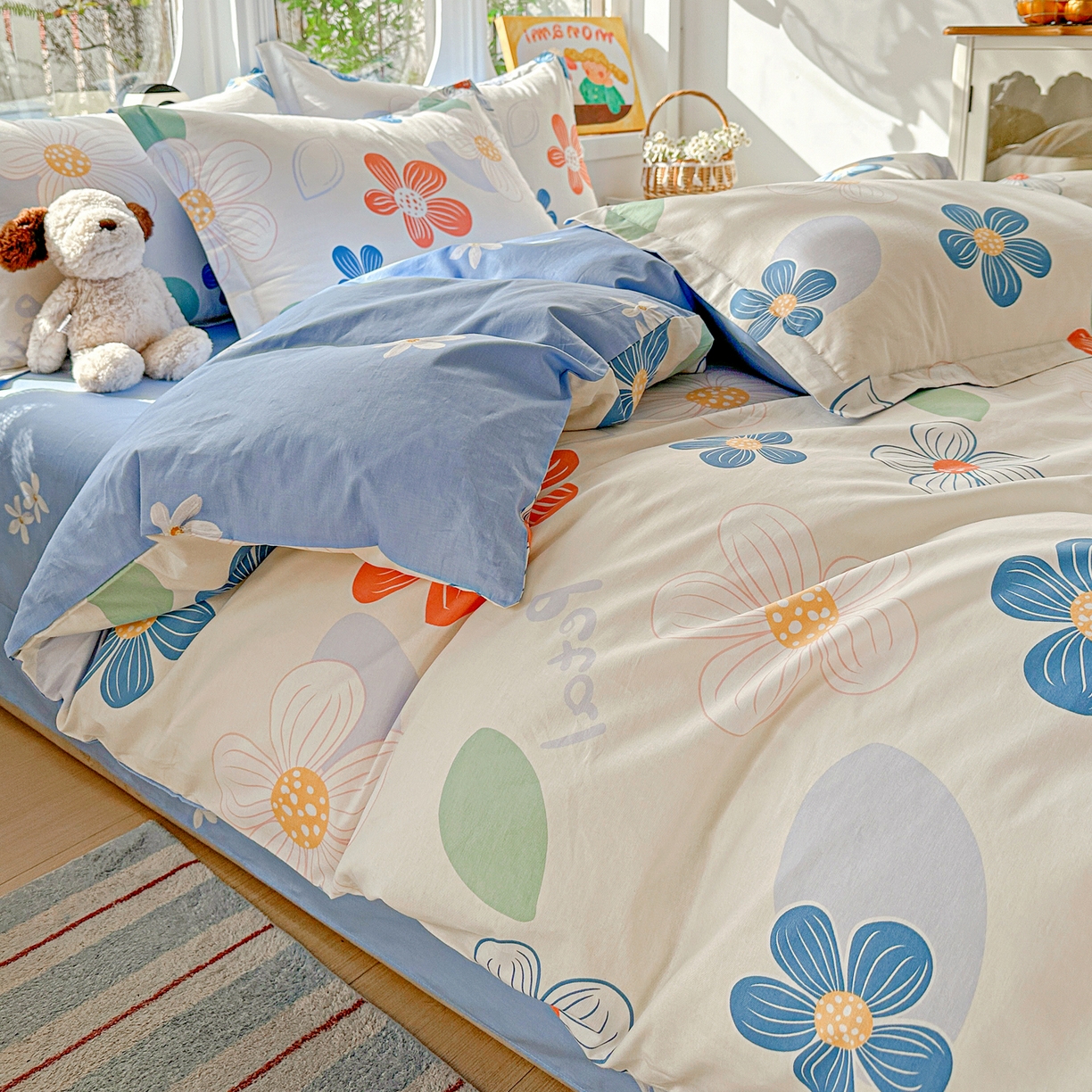 91家纺网 家纺一手货源 找家纺 佳汐蓝家纺 2026新款全棉纯棉加厚13376印花四件套 暖阳情调