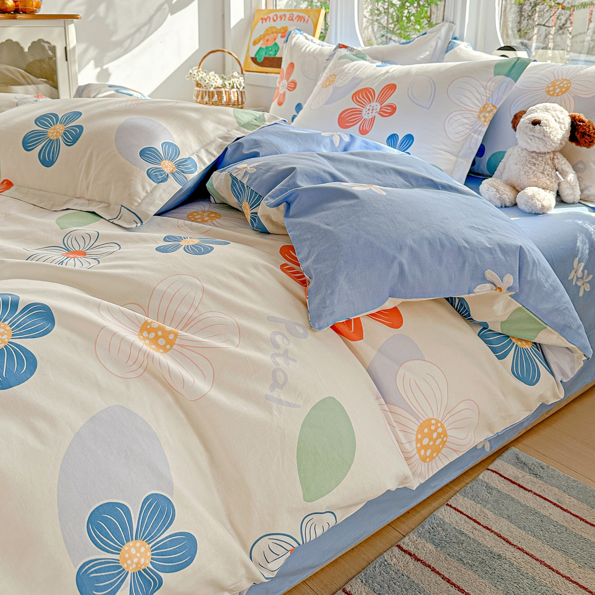 91家纺网 家纺一手货源 找家纺 佳汐蓝家纺 2026新款全棉纯棉加厚13376印花四件套 暖阳情调