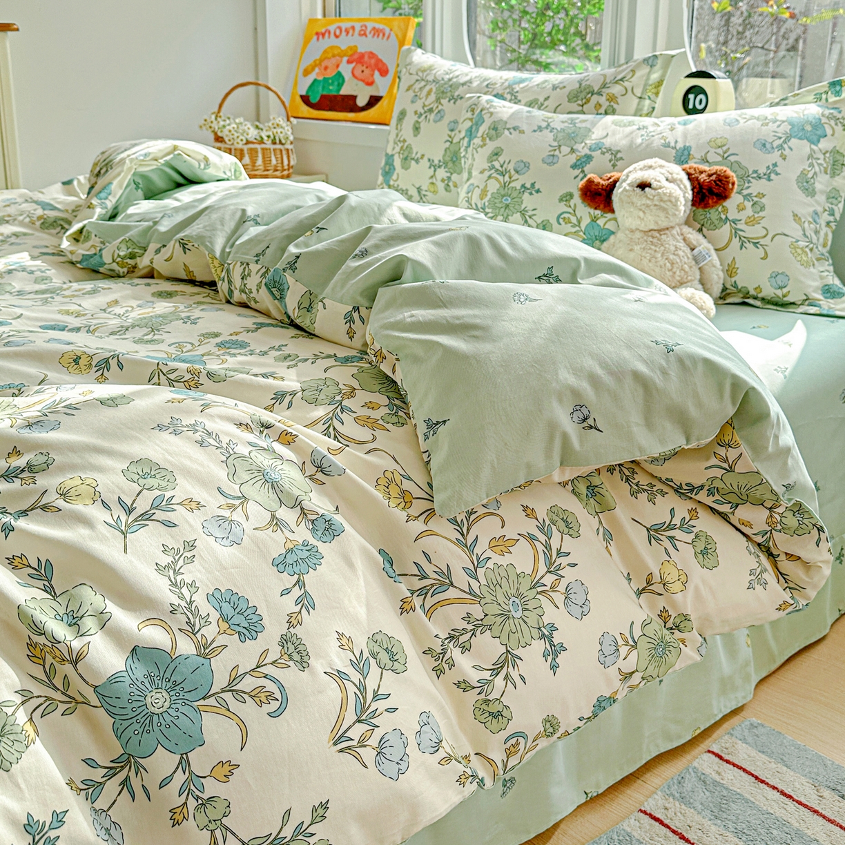 91家纺网 家纺一手货源 找家纺 佳汐蓝家纺 2026新款全棉纯棉加厚13376印花四件套 浅影落香