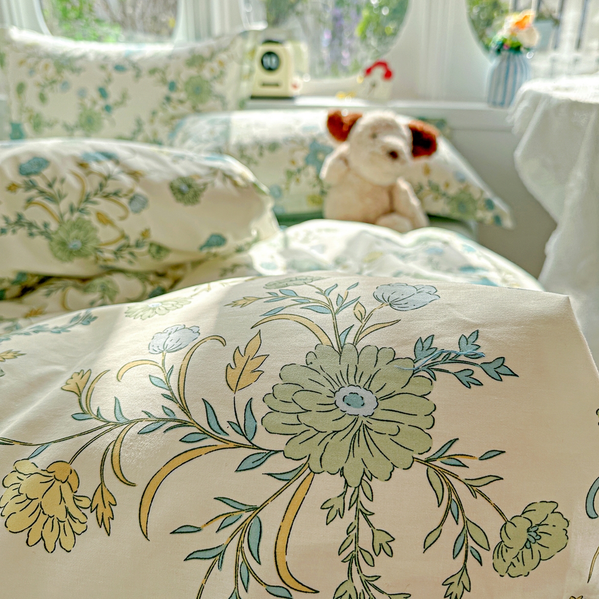 91家纺网 家纺一手货源 找家纺 佳汐蓝家纺 2026新款全棉纯棉加厚13376印花四件套 浅影落香