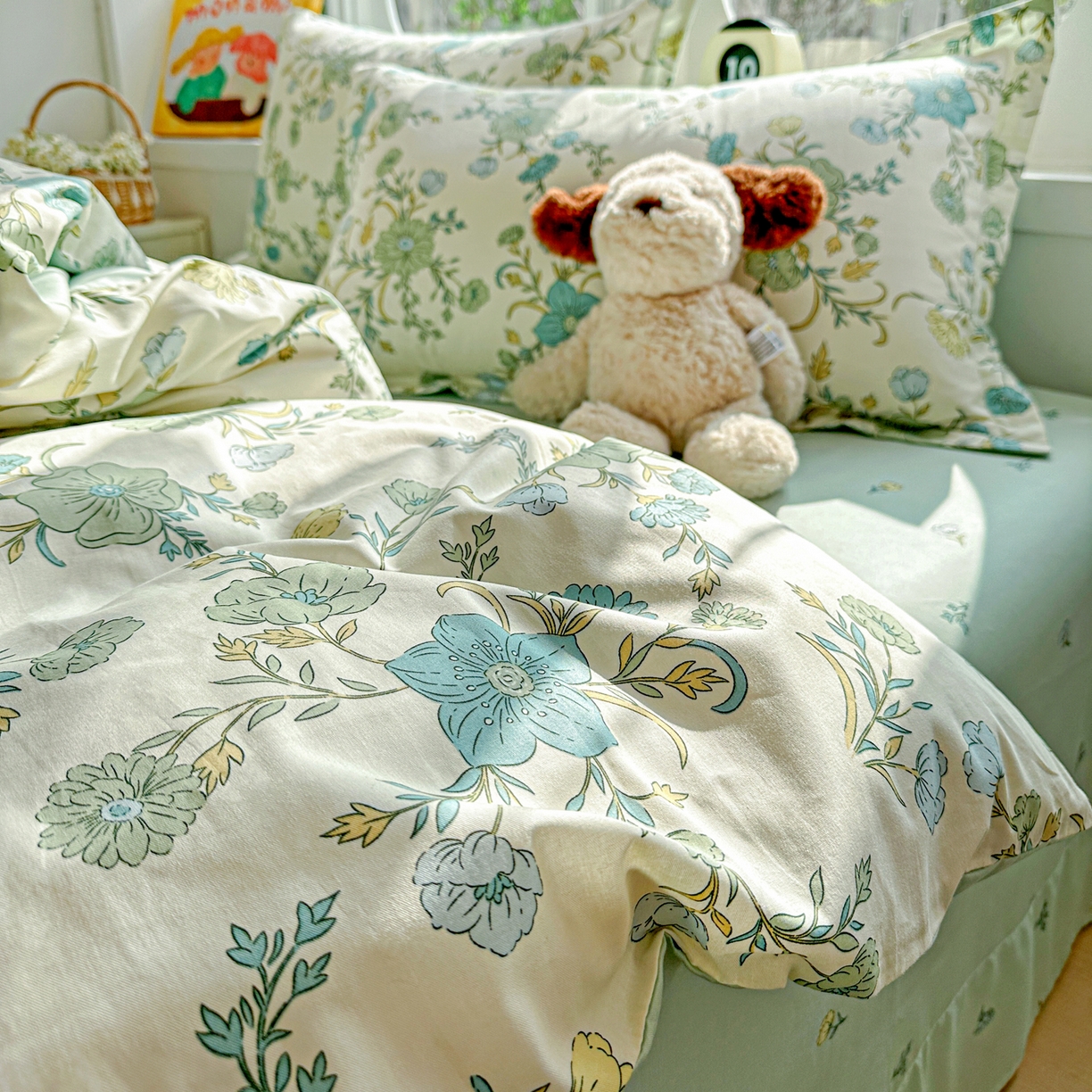 91家纺网 家纺一手货源 找家纺 佳汐蓝家纺 2026新款全棉纯棉加厚13376印花四件套 浅影落香