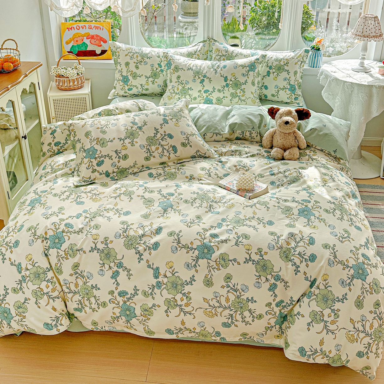 91家纺网 家纺一手货源 找家纺 佳汐蓝家纺 2026新款全棉纯棉加厚13376印花四件套 浅影落香