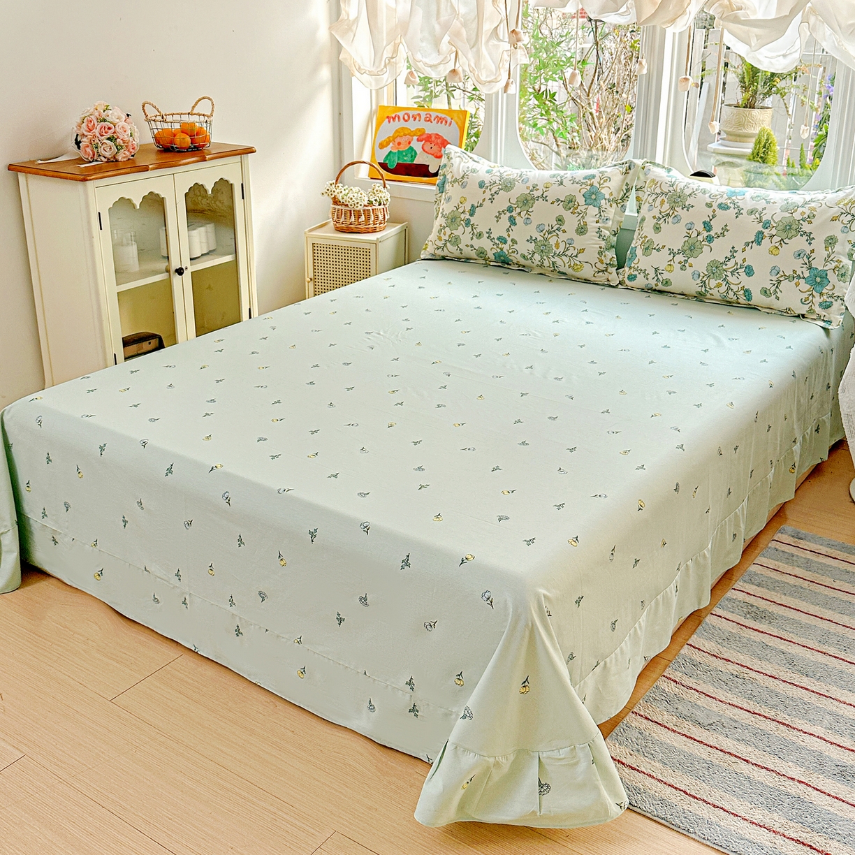 91家纺网 家纺一手货源 找家纺 佳汐蓝家纺 2026新款全棉纯棉加厚13376印花四件套 浅影落香