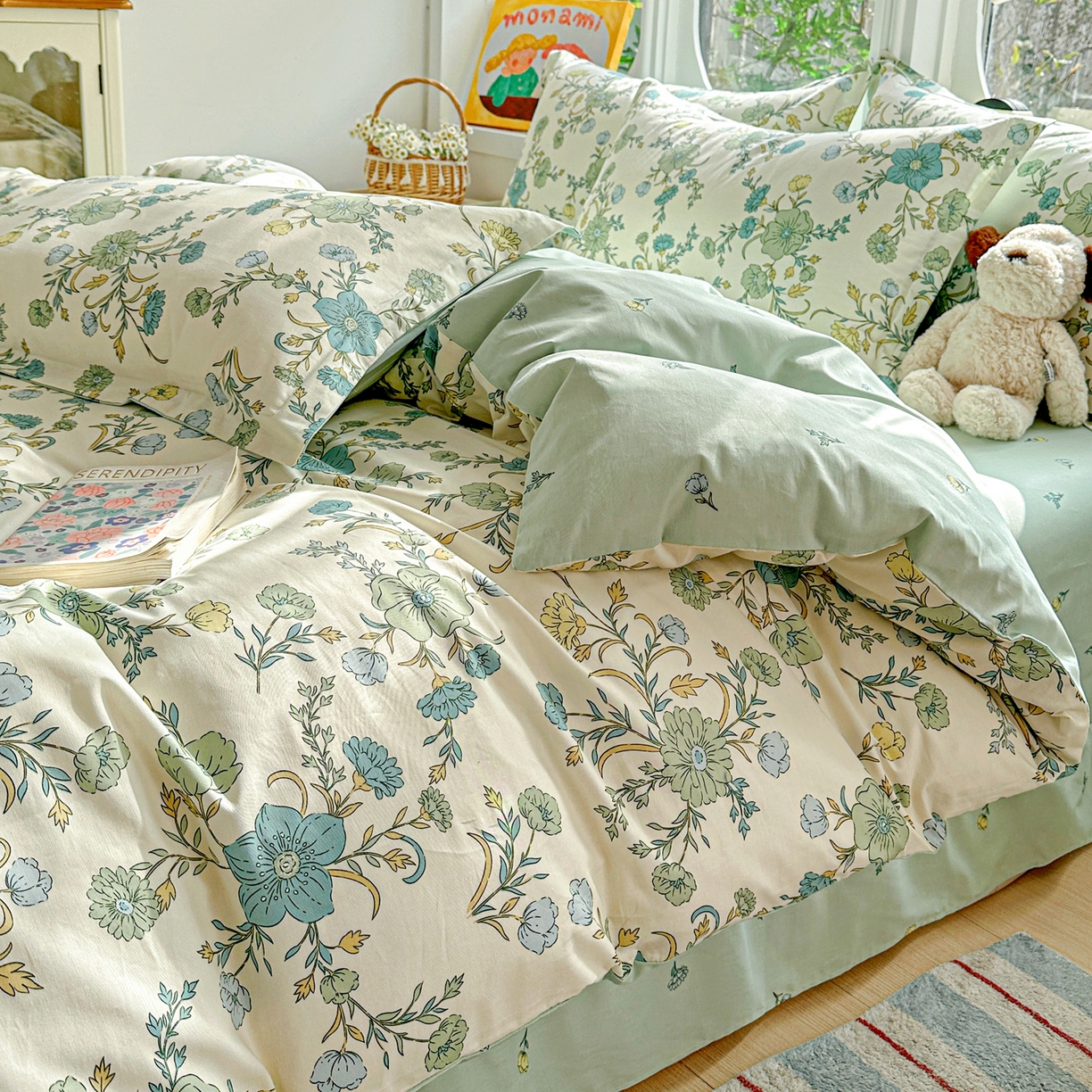 91家纺网 家纺一手货源 找家纺 佳汐蓝家纺 2026新款全棉纯棉加厚13376印花四件套 浅影落香