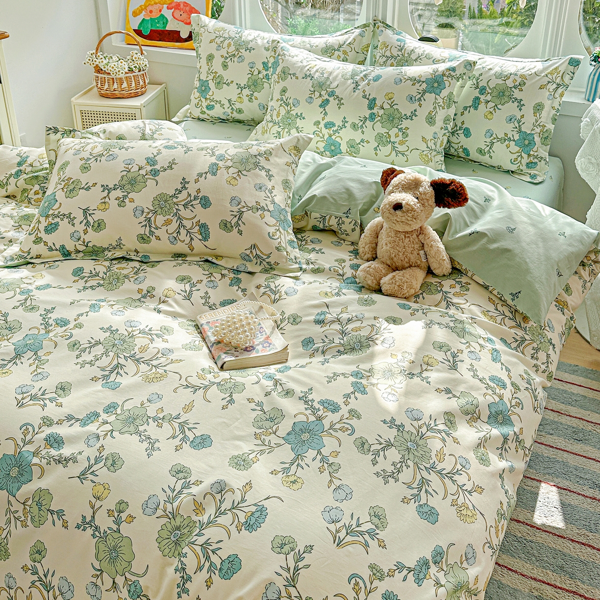 91家纺网 家纺一手货源 找家纺 佳汐蓝家纺 2026新款全棉纯棉加厚13376印花四件套 浅影落香