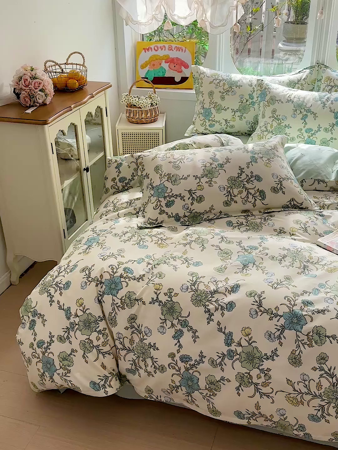 91家纺网 家纺一手货源 找家纺 佳汐蓝家纺 2026新款全棉纯棉加厚13376印花四件套 浅影落香