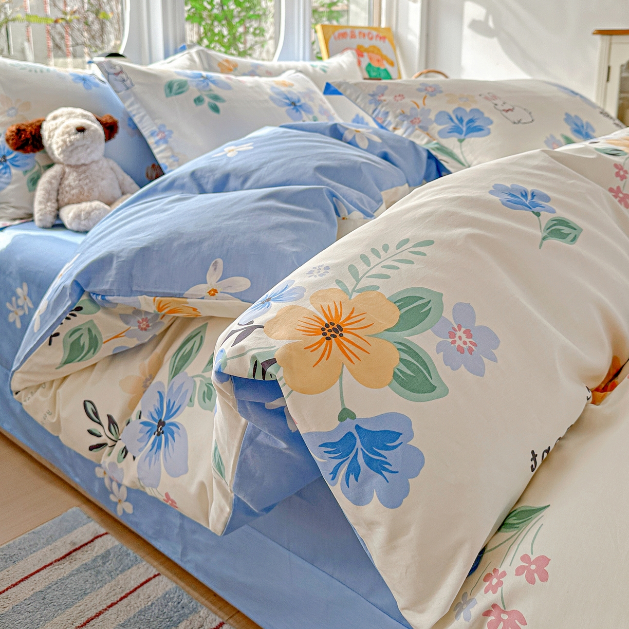 91家纺网 家纺一手货源 找家纺 佳汐蓝家纺 2026新款全棉纯棉加厚13376印花四件套 若薇