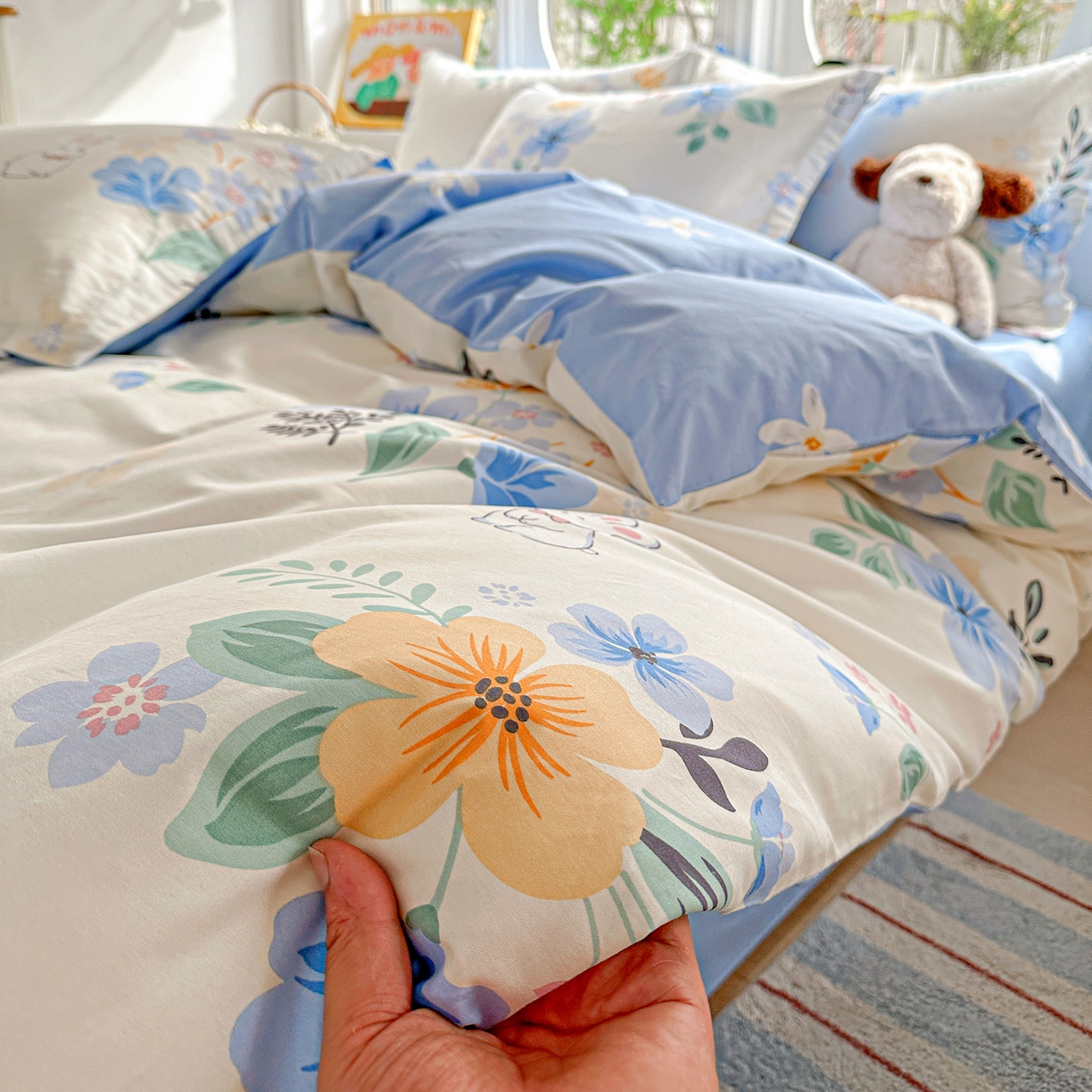 91家纺网 家纺一手货源 找家纺 佳汐蓝家纺 2026新款全棉纯棉加厚13376印花四件套 若薇