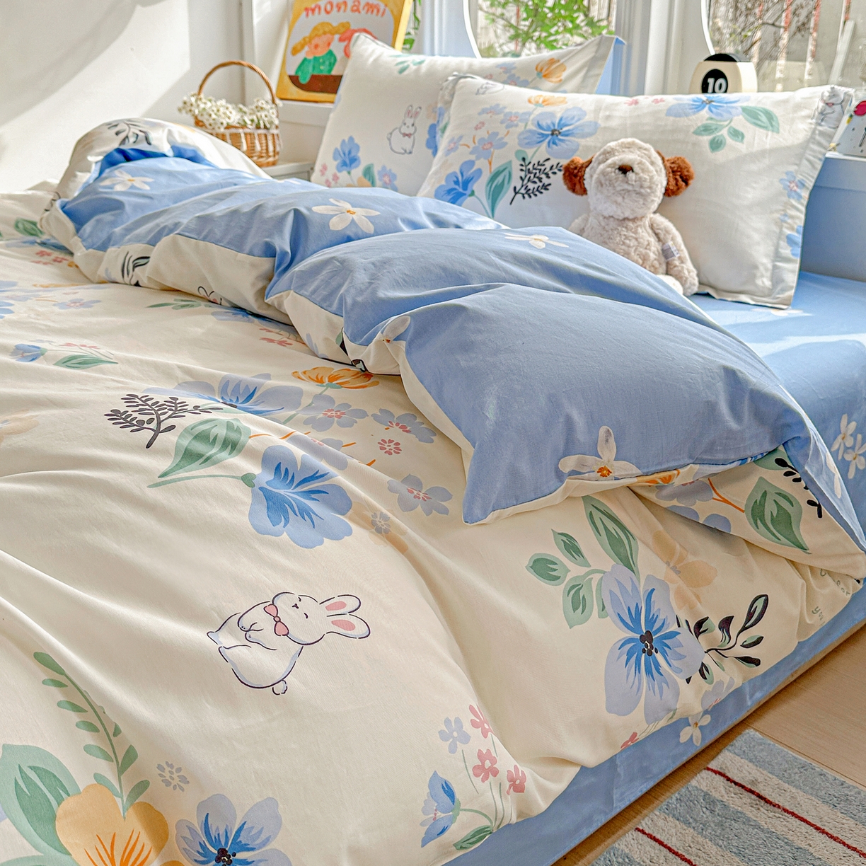 91家纺网 家纺一手货源 找家纺 佳汐蓝家纺 2026新款全棉纯棉加厚13376印花四件套 若薇