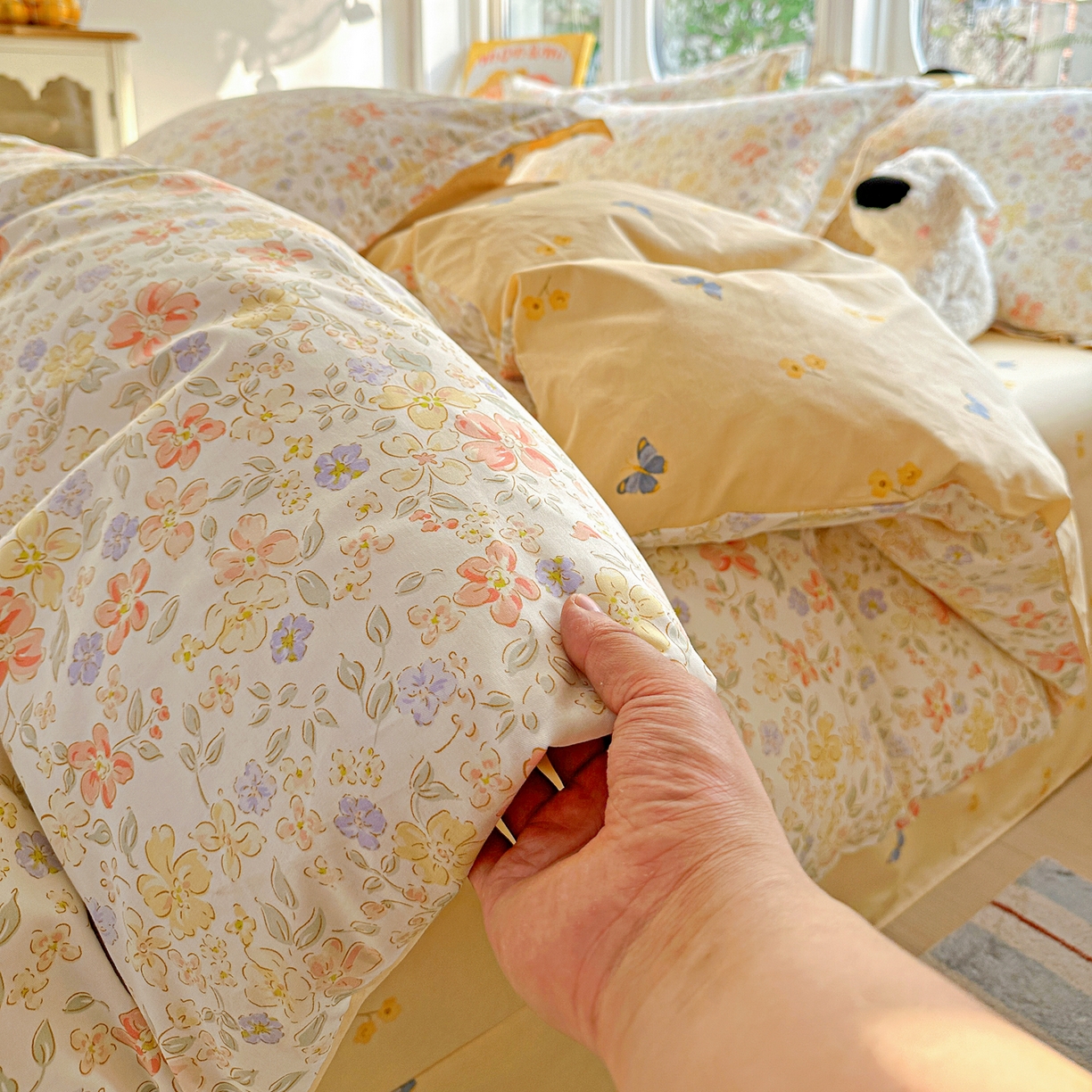 91家纺网 家纺一手货源 找家纺 佳汐蓝家纺 2026新款全棉纯棉加厚13376印花四件套 森恋花开