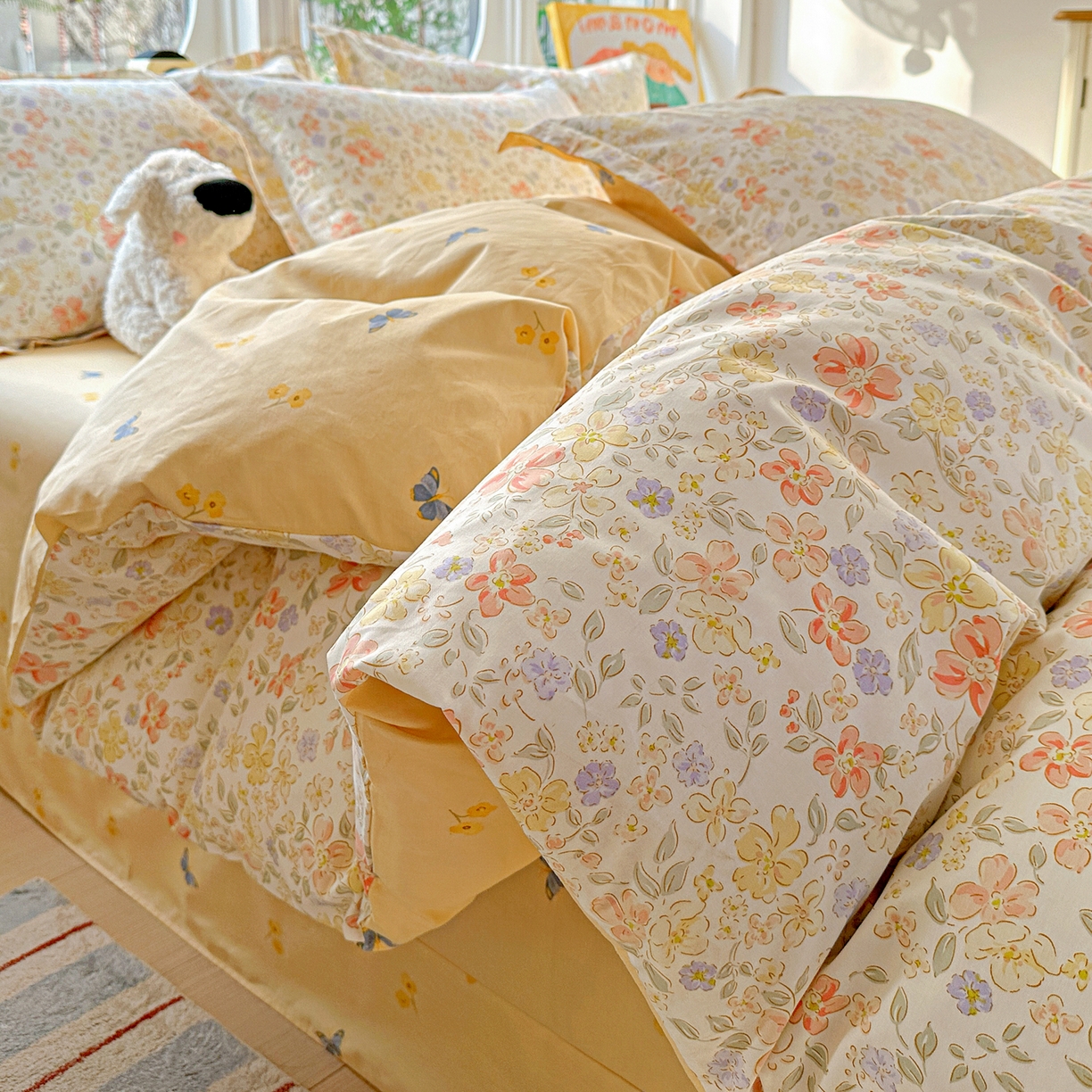 91家纺网 家纺一手货源 找家纺 佳汐蓝家纺 2026新款全棉纯棉加厚13376印花四件套 森恋花开